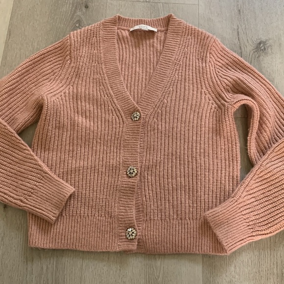 Loft shimmer Women's Pink‎ Cardigan Sweater size XS ribbed - Picture 8 of 9